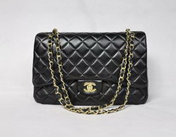 7A Replica Chanel Maxi Black Lambskin Leather with Golden Hardware Flap Bag